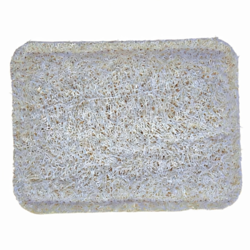 Wholesale rectangular loofah dish scrubber pads in two sizes for eco-friendly dishwashing.